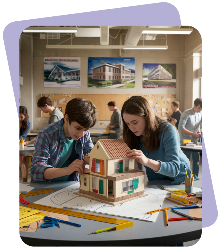 Students practicing interior design