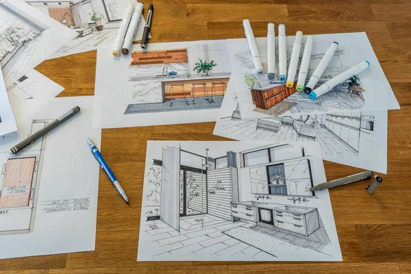 Students practicing interior design